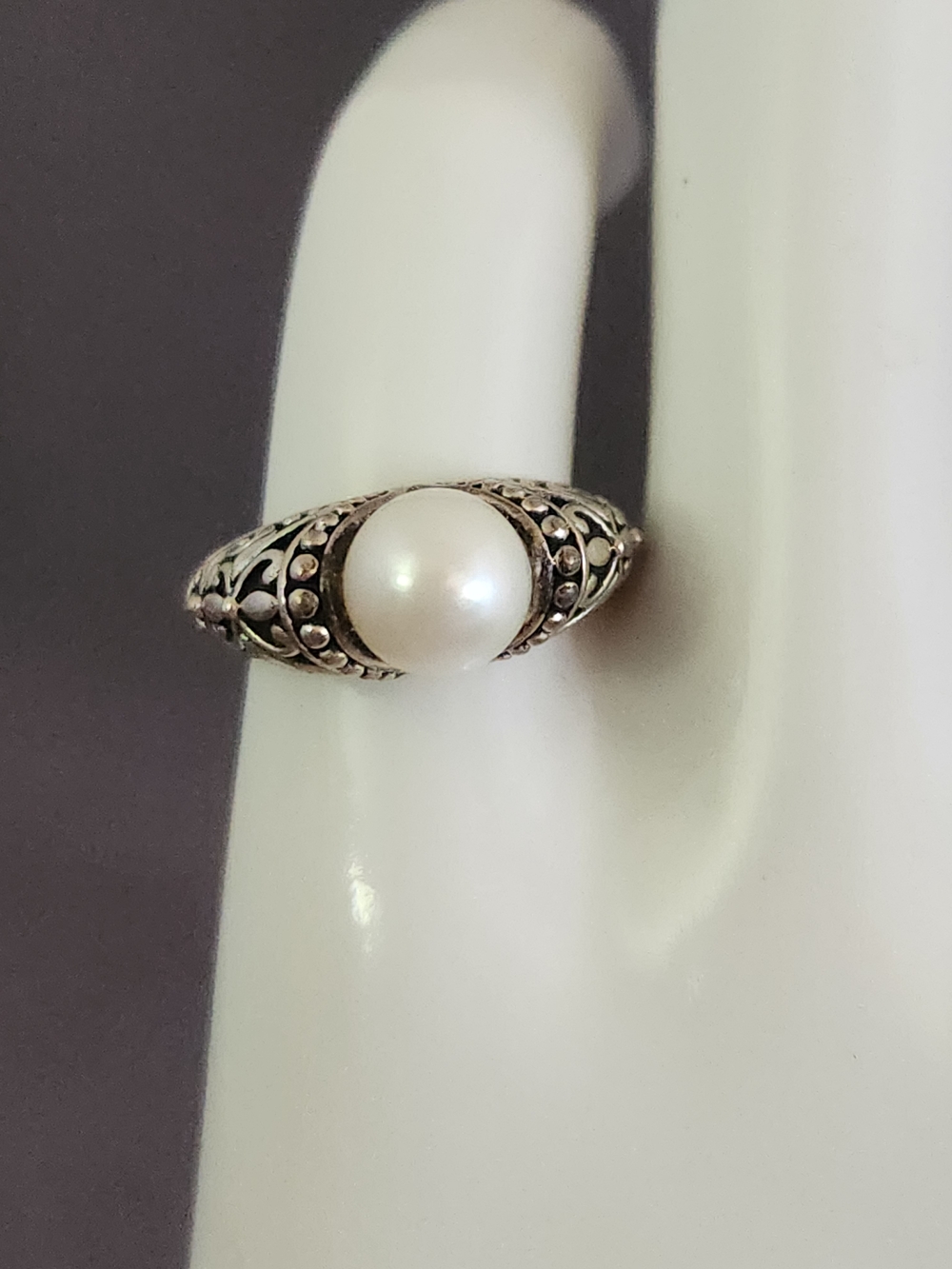 Balinese Style Sterling Silver Filigree Ring w/ White Pearl